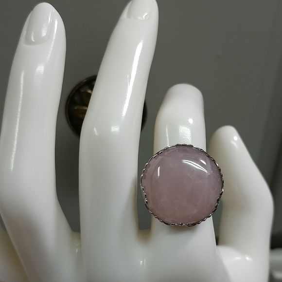 Rose Quartz Ring Natural Gemstone Adjustable Stainless-Steel Ring Pink Crystal - Picture 3 of 16